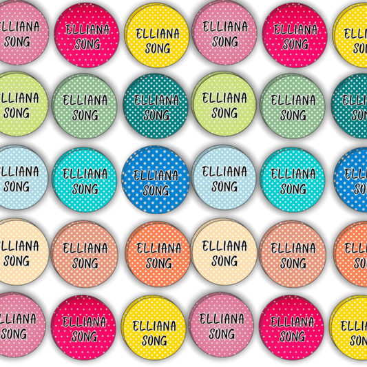 Round Multi Polka Dot Name Labels