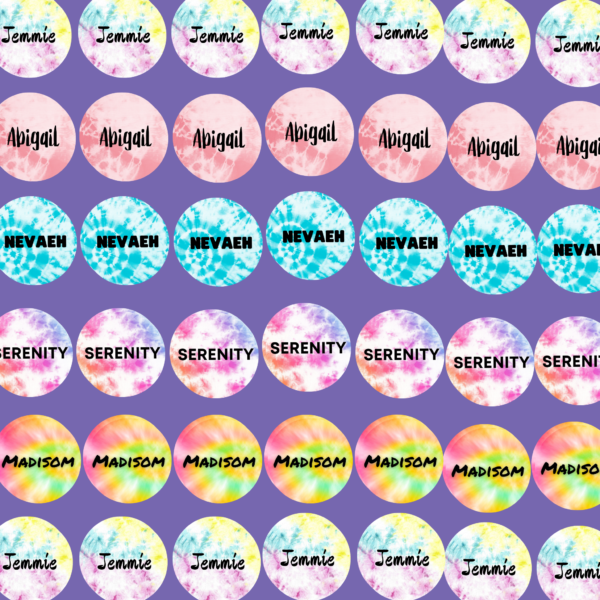 Round Tie & Dye Pattern Name Labels