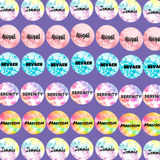 Round Tie & Dye Pattern Name Labels