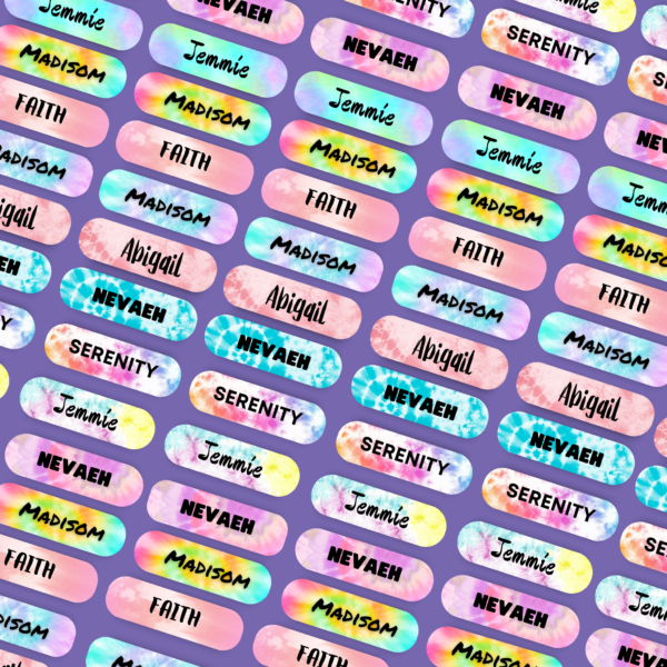 Tie & Dye Pattern Name Labels