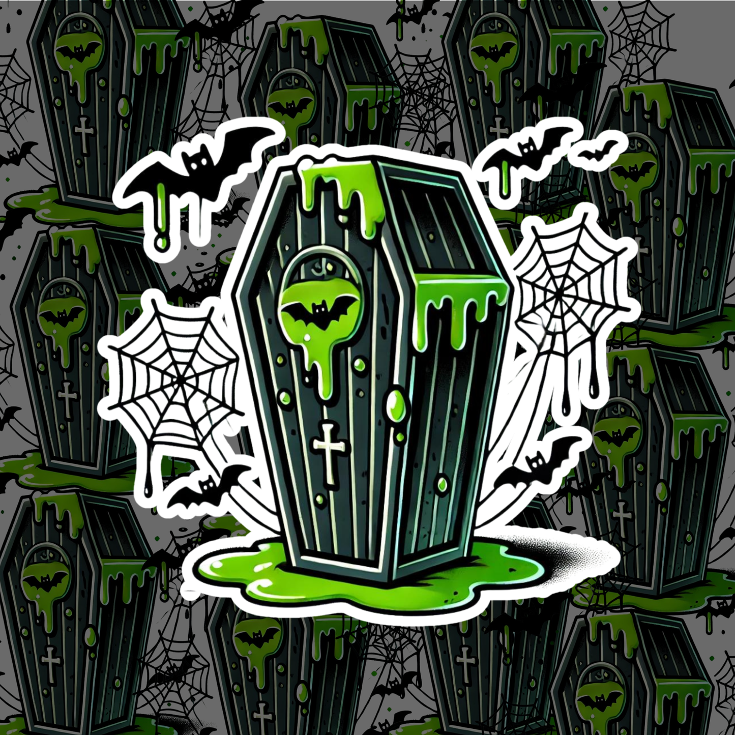 Spooky Webbed Coffin Sticker