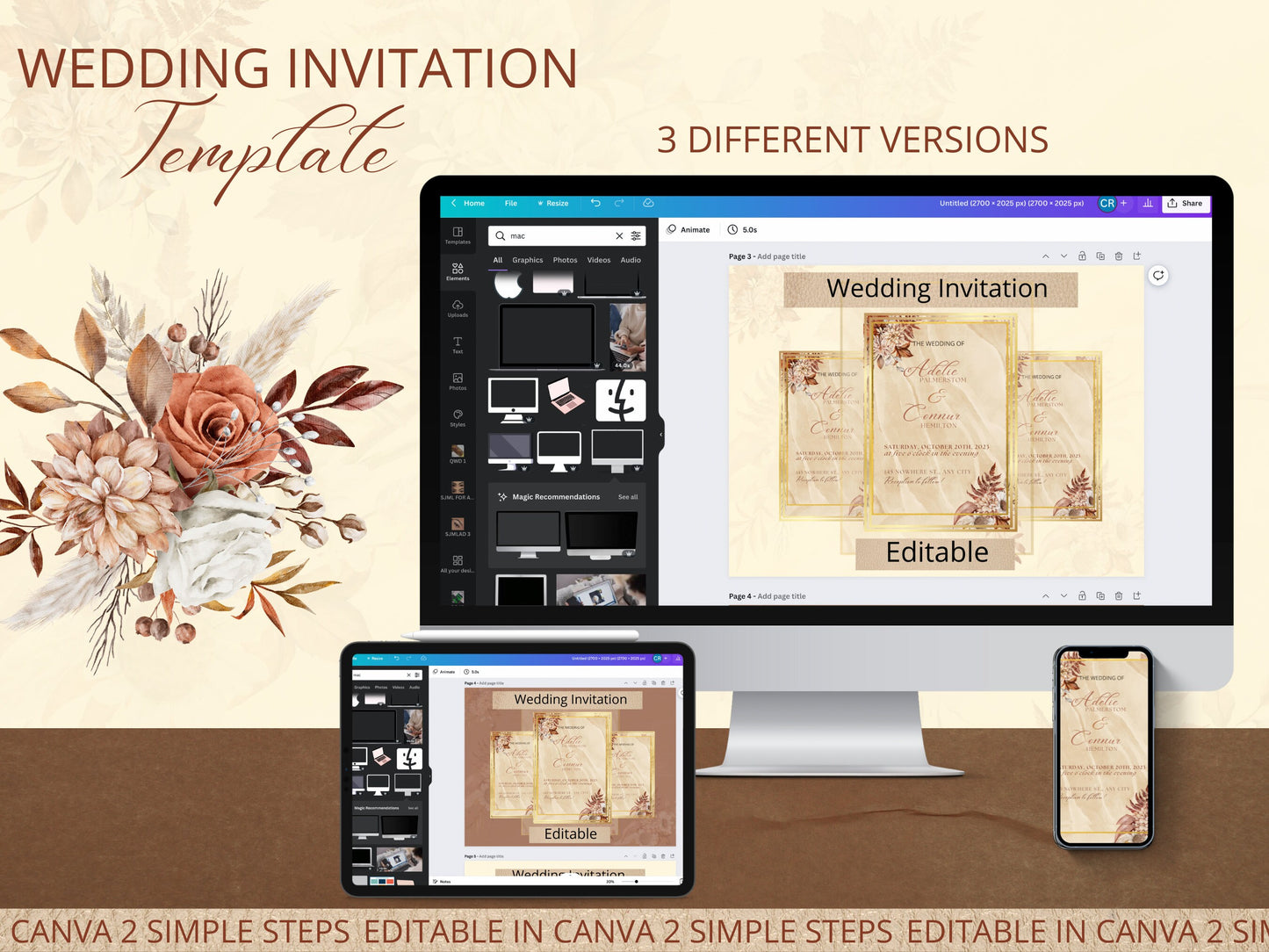 Editable Boho Wedding Invitation Bundle