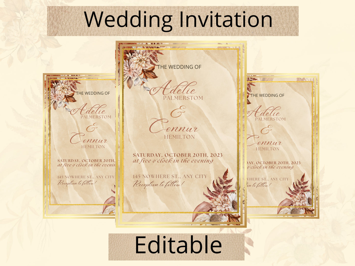 Editable Boho Wedding Invitation Bundle