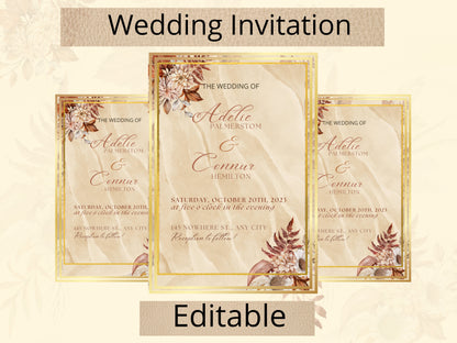 Editable Boho Wedding Invitation Bundle