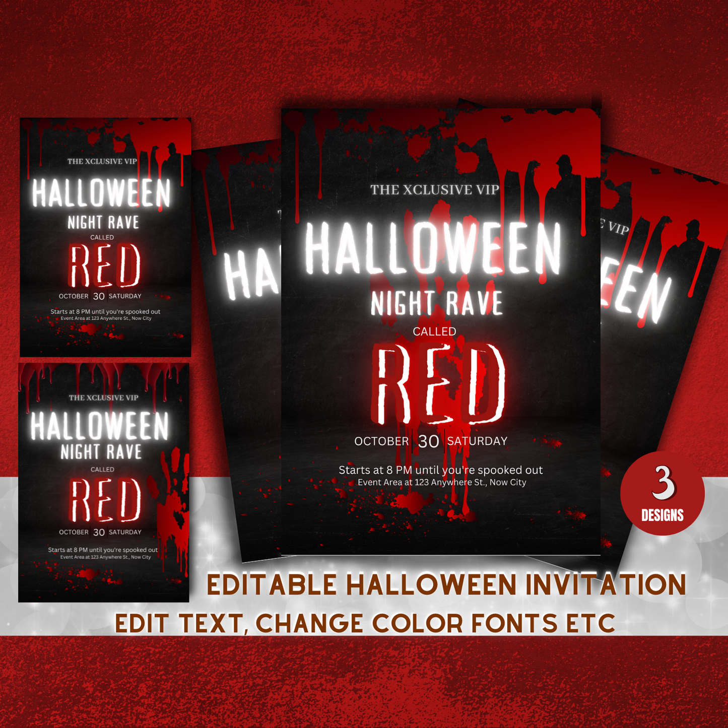 Red Neon Bloody Halloween Invitation