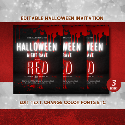 Red Neon Bloody Halloween Invitation