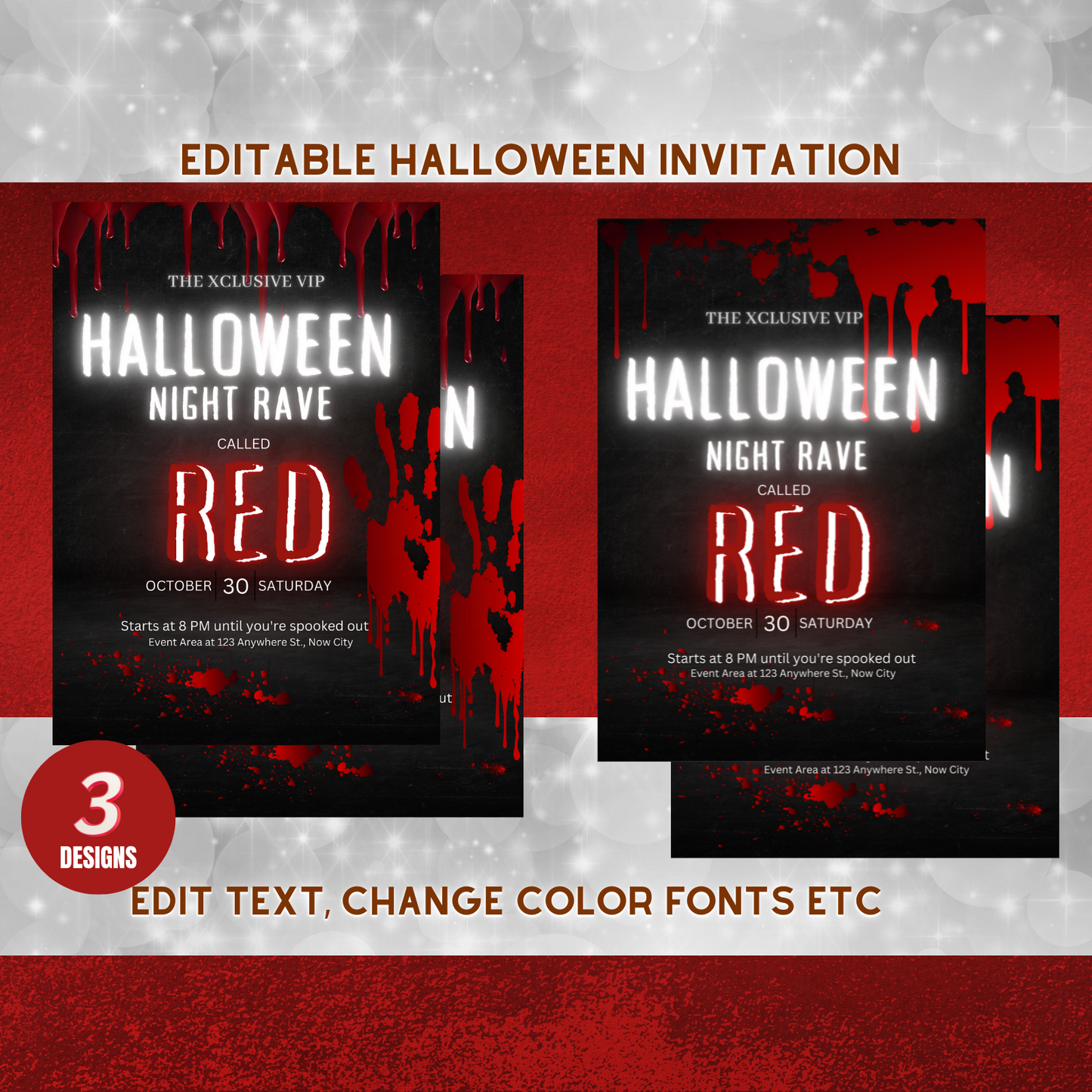 Red Neon Bloody Halloween Invitation