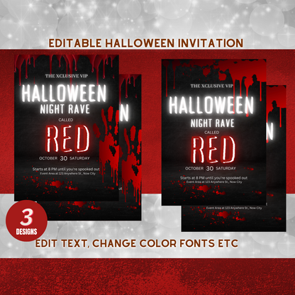 Red Neon Bloody Halloween Invitation