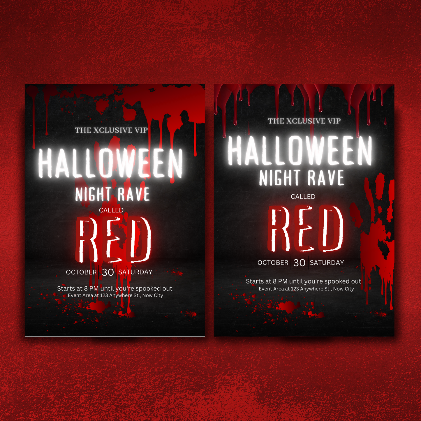 Red Neon Bloody Halloween Invitation