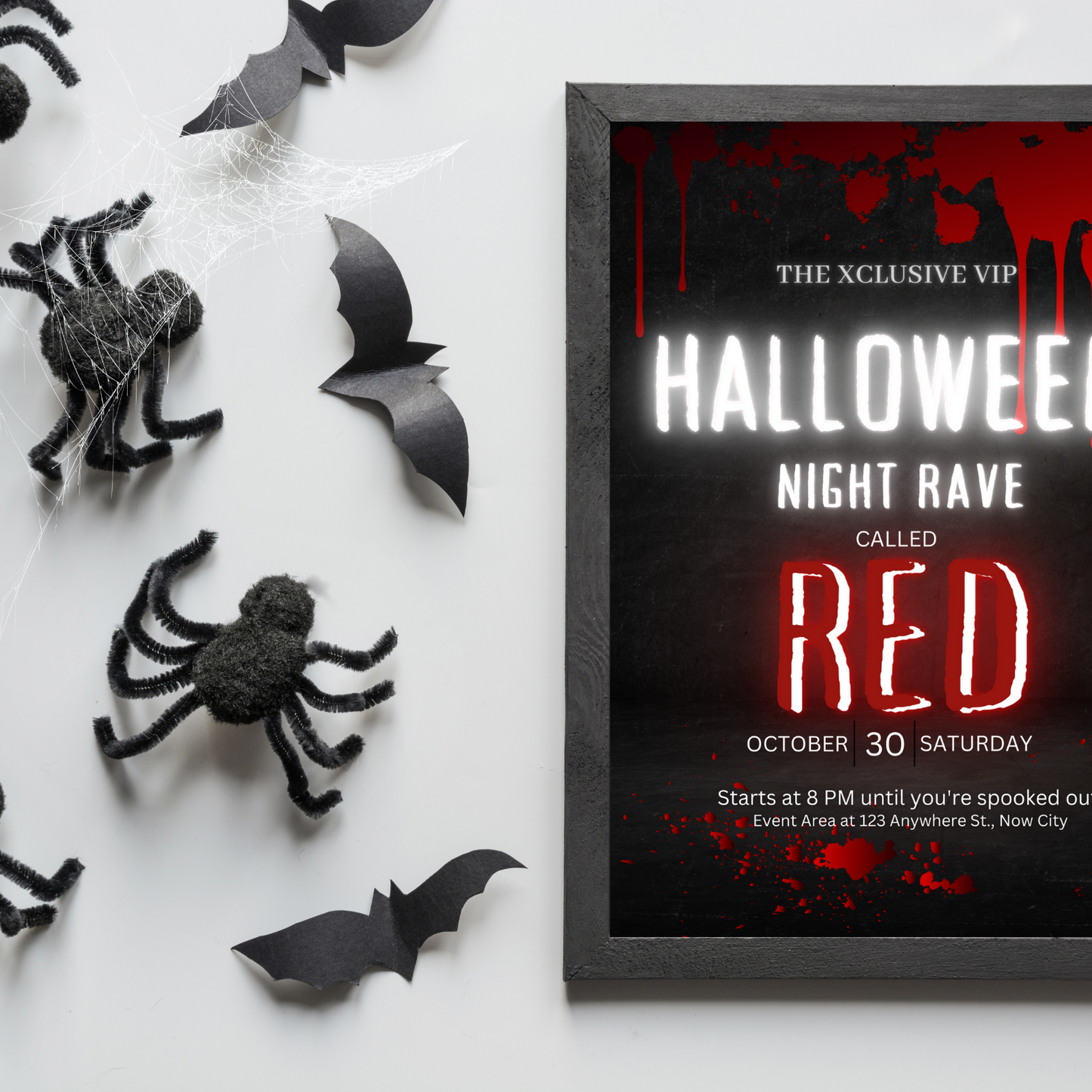 Red Neon Bloody Halloween Invitation